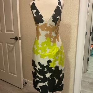 Milly Dress Lime Black Tan and White Floral Spaghetti Straps Sz 4